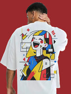 Abstract Laughing Woman Oversized T-Shirt | Modern Art Tee front product image | Hustler's Drip