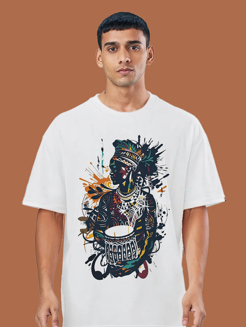 African Drummer Oversized T Shirt Tribal Art Graphic Tee hero image