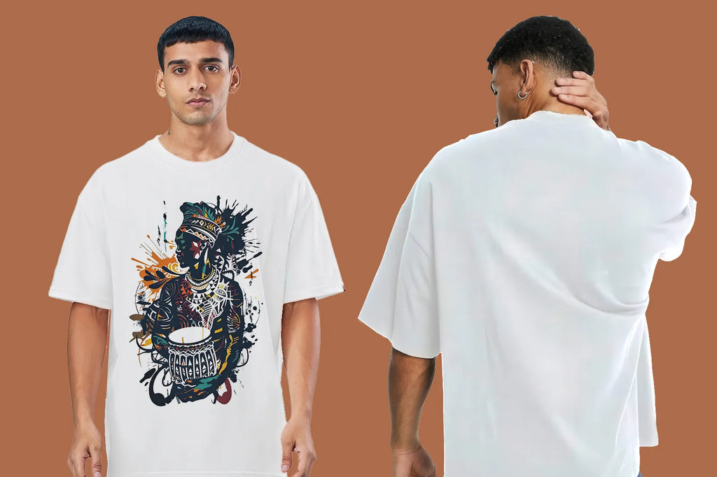 African Drummer Oversized T Shirt Tribal Art Graphic Tee image 2