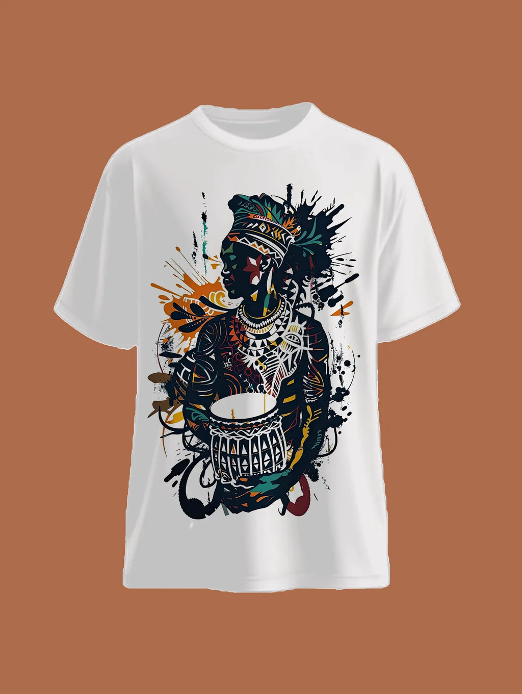 African Drummer Oversized T Shirt Tribal Art Graphic Tee image 3