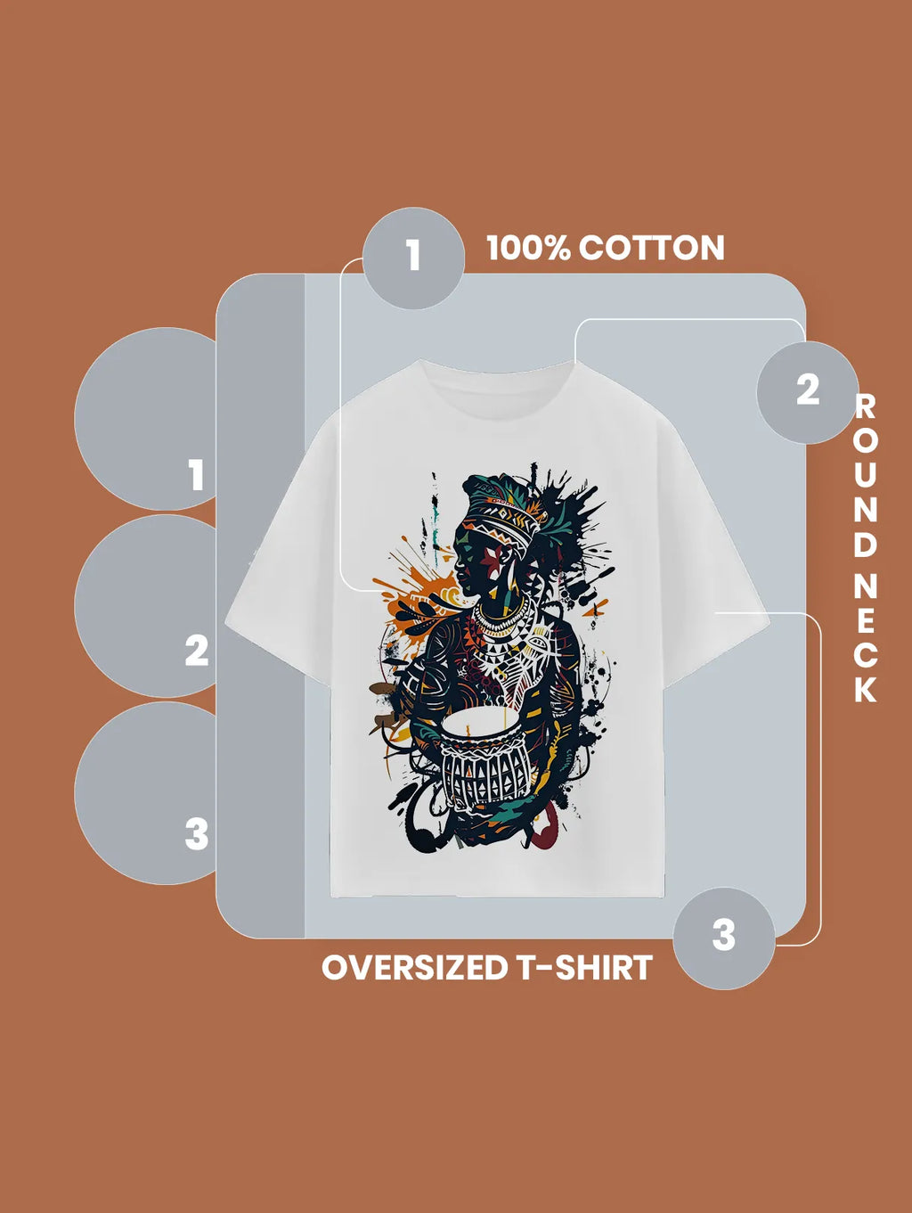 African Drummer Oversized T Shirt Tribal Art Graphic Tee image 5