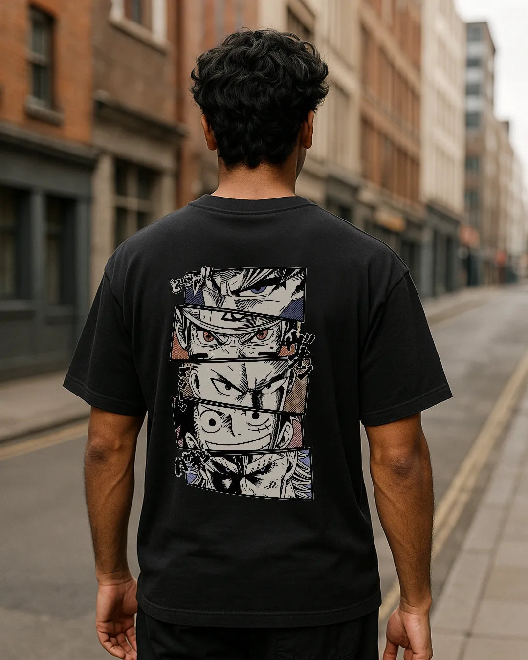 Anime Crossover Graphic T Shirt Goku Naruto Luffy Ichigo Tee hero image