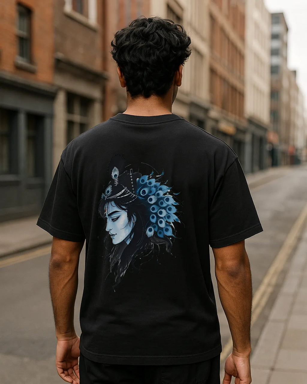 Anime Style Lord Krishna Graphic T Shirt Hindu Deity Tee image 3