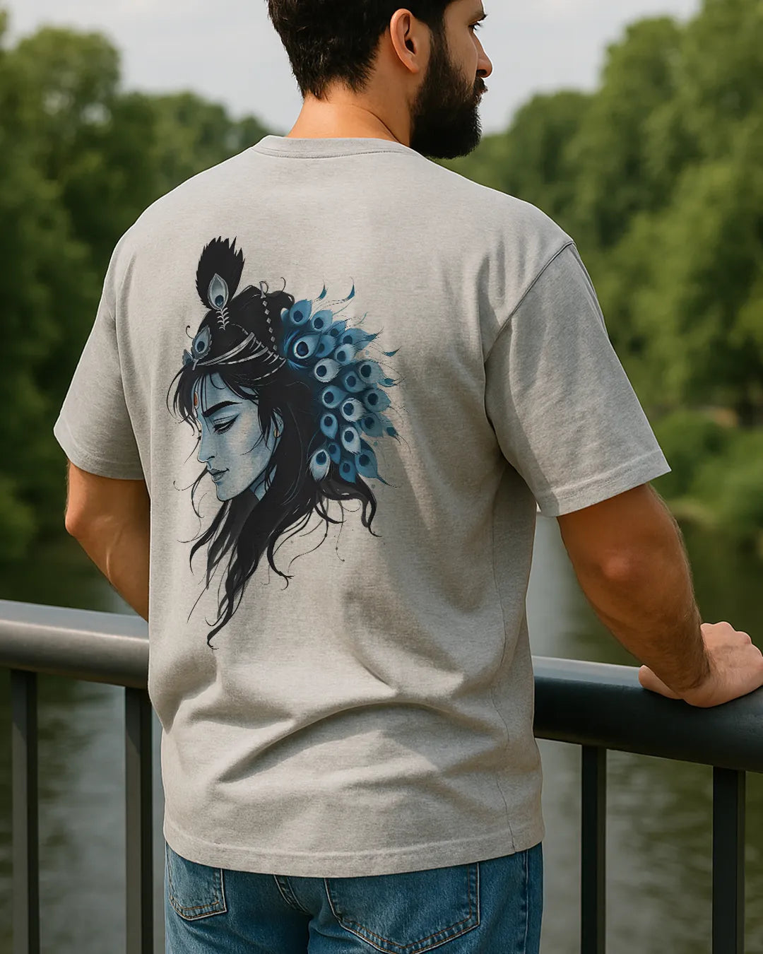 Anime Style Lord Krishna Graphic T Shirt Hindu Deity Tee image 4
