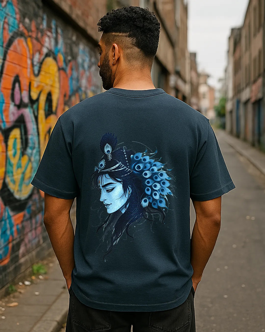 Anime Style Lord Krishna Graphic T Shirt Hindu Deity Tee image 5