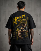 Golden Monkey King Anime Graphic Oversized T-Shirt black oversized T-shirt back hero