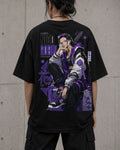 Purple Hana Anime Graphic Oversized T-Shirt black oversized T-shirt back hero