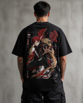 Red Sand Shinobi Anime Graphic Oversized T-Shirt black oversized T-shirt back hero