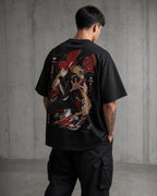 Red Sand Shinobi Anime Graphic Oversized T-Shirt black oversized T-shirt back right angle