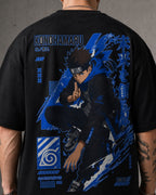 Blue Shinobi Vortex Anime Graphic Oversized T-Shirt black oversized T-shirt back print detail
