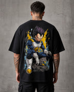 Blue Armored Saiyan Anime Graphic Oversized T-Shirt black oversized T-shirt back hero