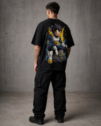Blue Armored Saiyan Anime Graphic Oversized T-Shirt black oversized T-shirt back left angle