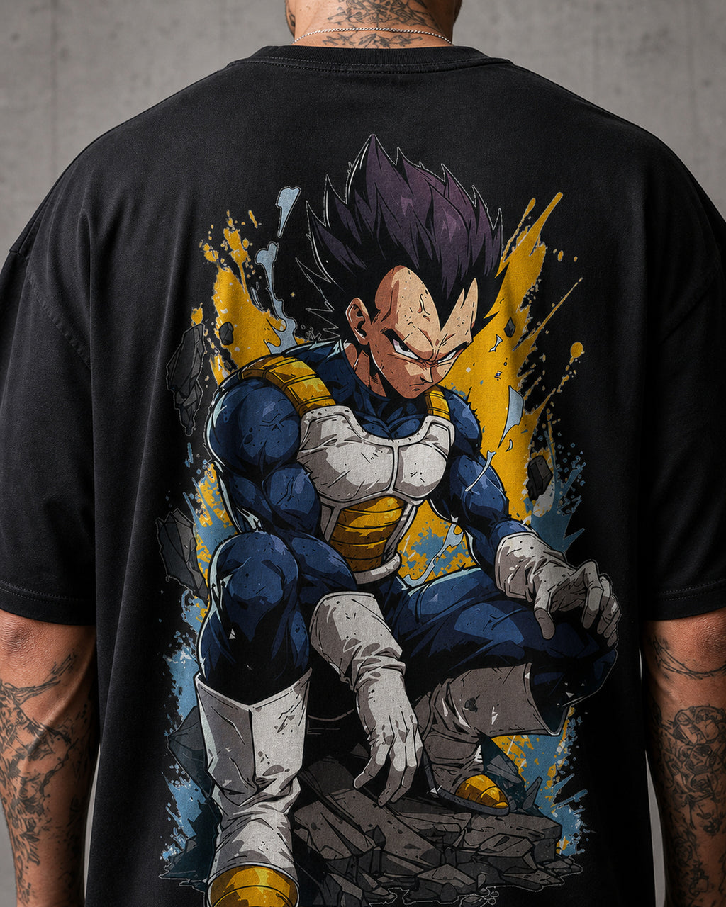 Blue Armored Saiyan Anime Graphic Oversized T-Shirt black oversized T-shirt back print detail