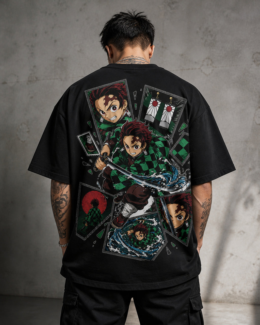 Comic Sword Anime Graphic Oversized T-Shirt black oversized T-shirt back hero