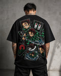 Comic Sword Anime Graphic Oversized T-Shirt black oversized T-shirt back hero