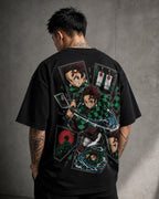 Comic Sword Anime Graphic Oversized T-Shirt black oversized T-shirt back left angle