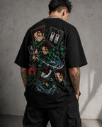 Comic Sword Anime Graphic Oversized T-Shirt black oversized T-shirt back right angle