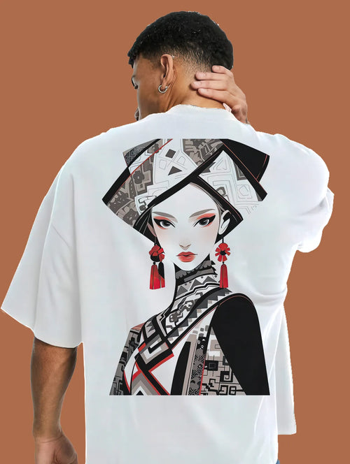 Elegant Asian Portrait Oversized T Shirt Cultural Art Tee hero image