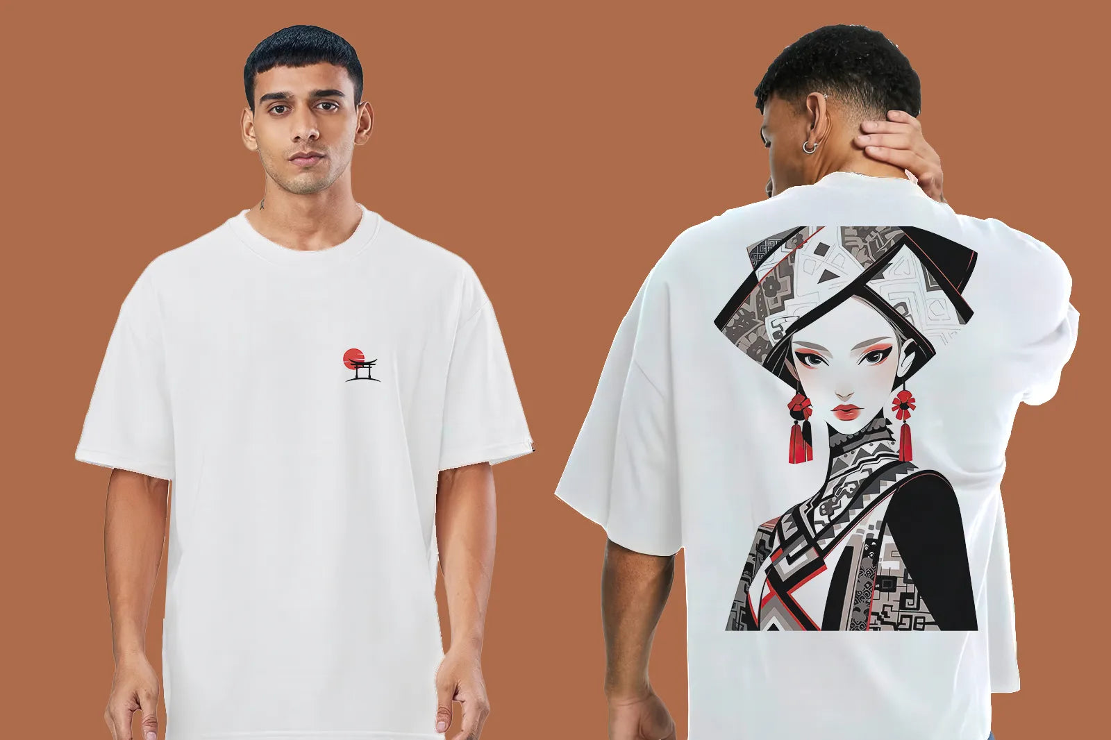 Elegant Asian Portrait Oversized T Shirt Cultural Art Tee image 3