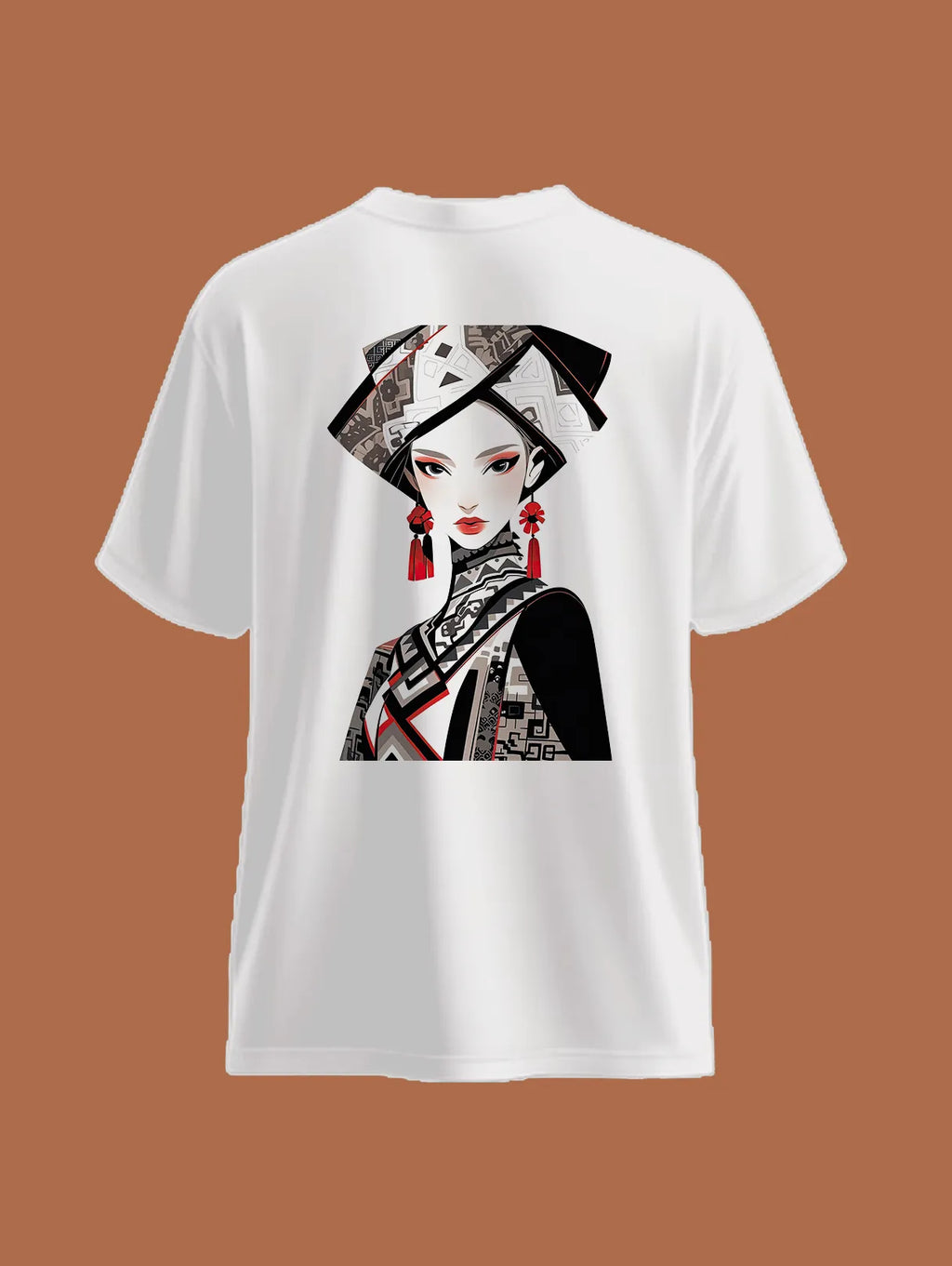 Elegant Asian Portrait Oversized T Shirt Cultural Art Tee image 4