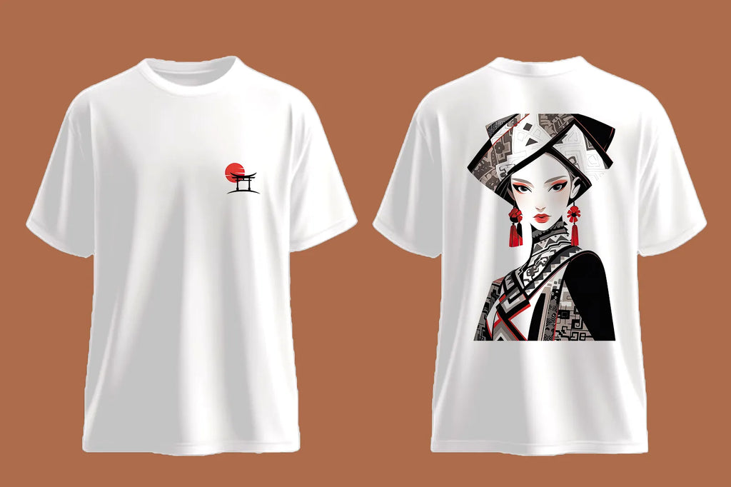 Elegant Asian Portrait Oversized T Shirt Cultural Art Tee image 6