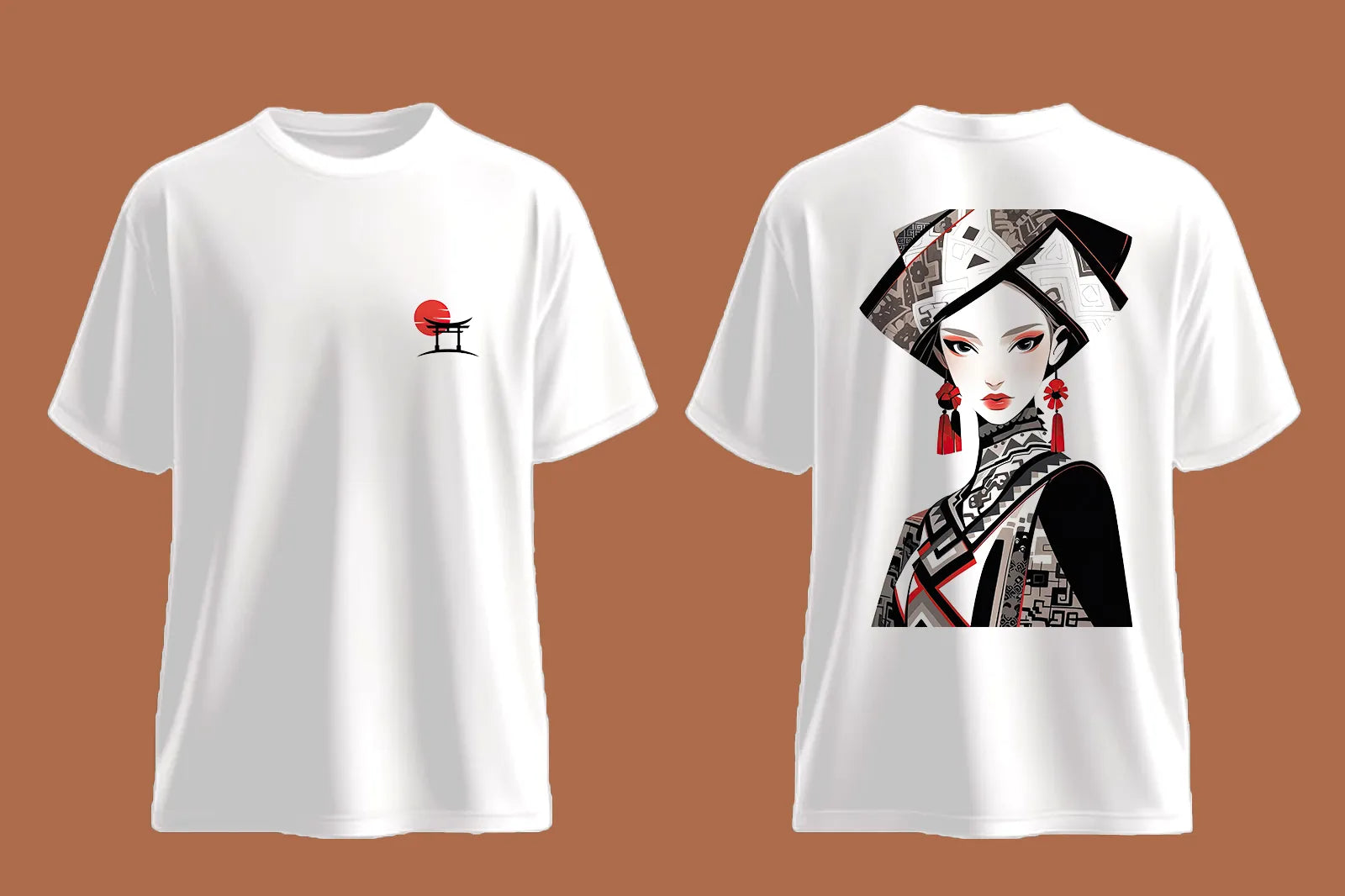 Elegant Asian Portrait Oversized T Shirt Cultural Art Tee image 6