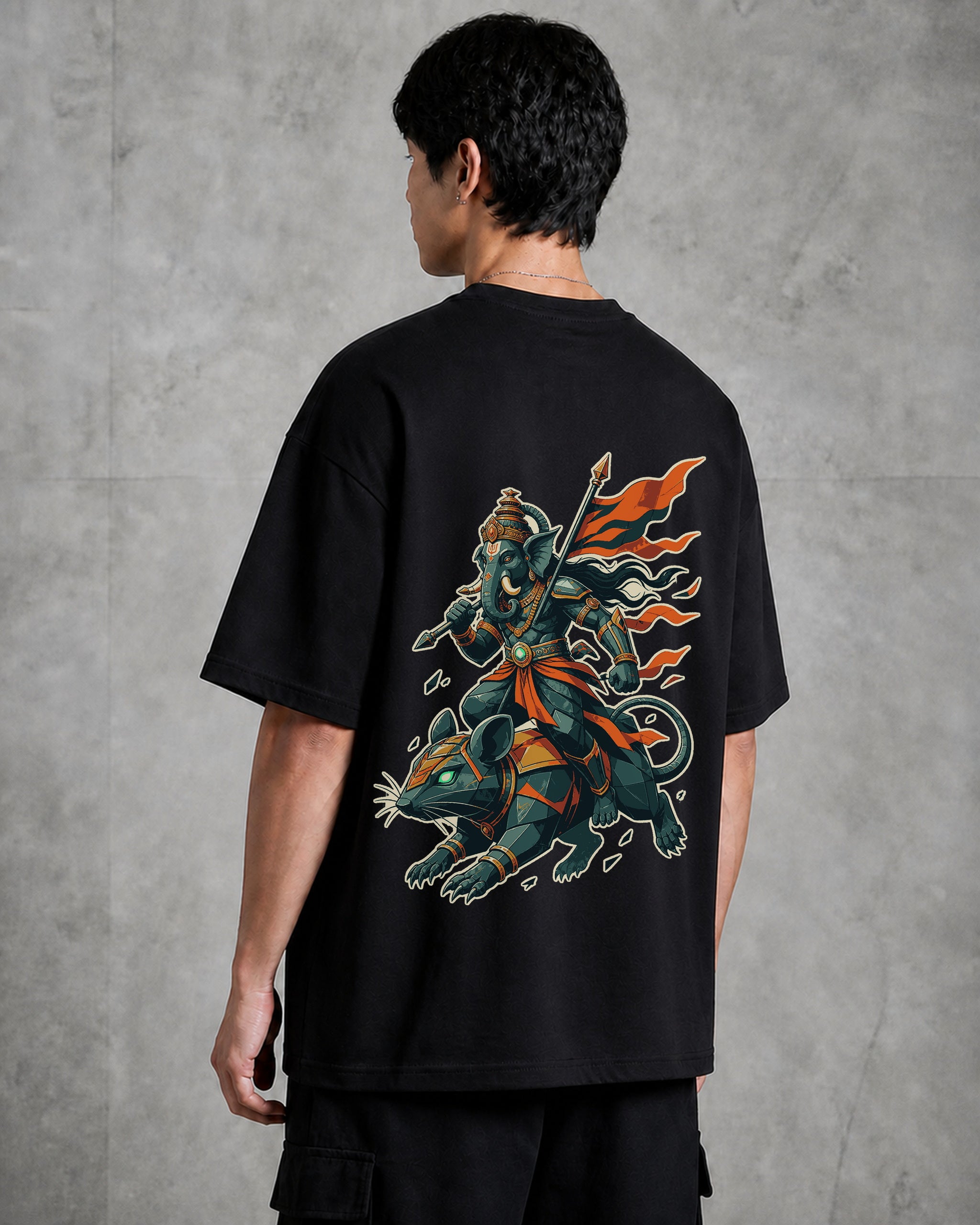 Ganesha Mouse Warrior Oversized T-Shirt black oversized T-shirt product mockup