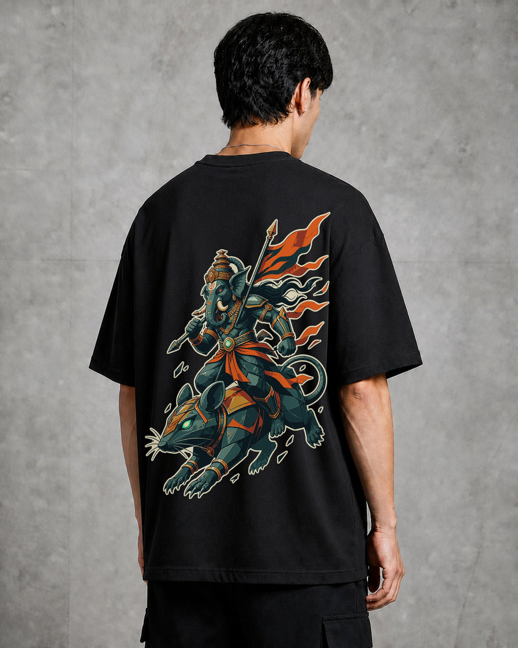 Ganesha Mouse Warrior Oversized T-Shirt black oversized T-shirt product mockup