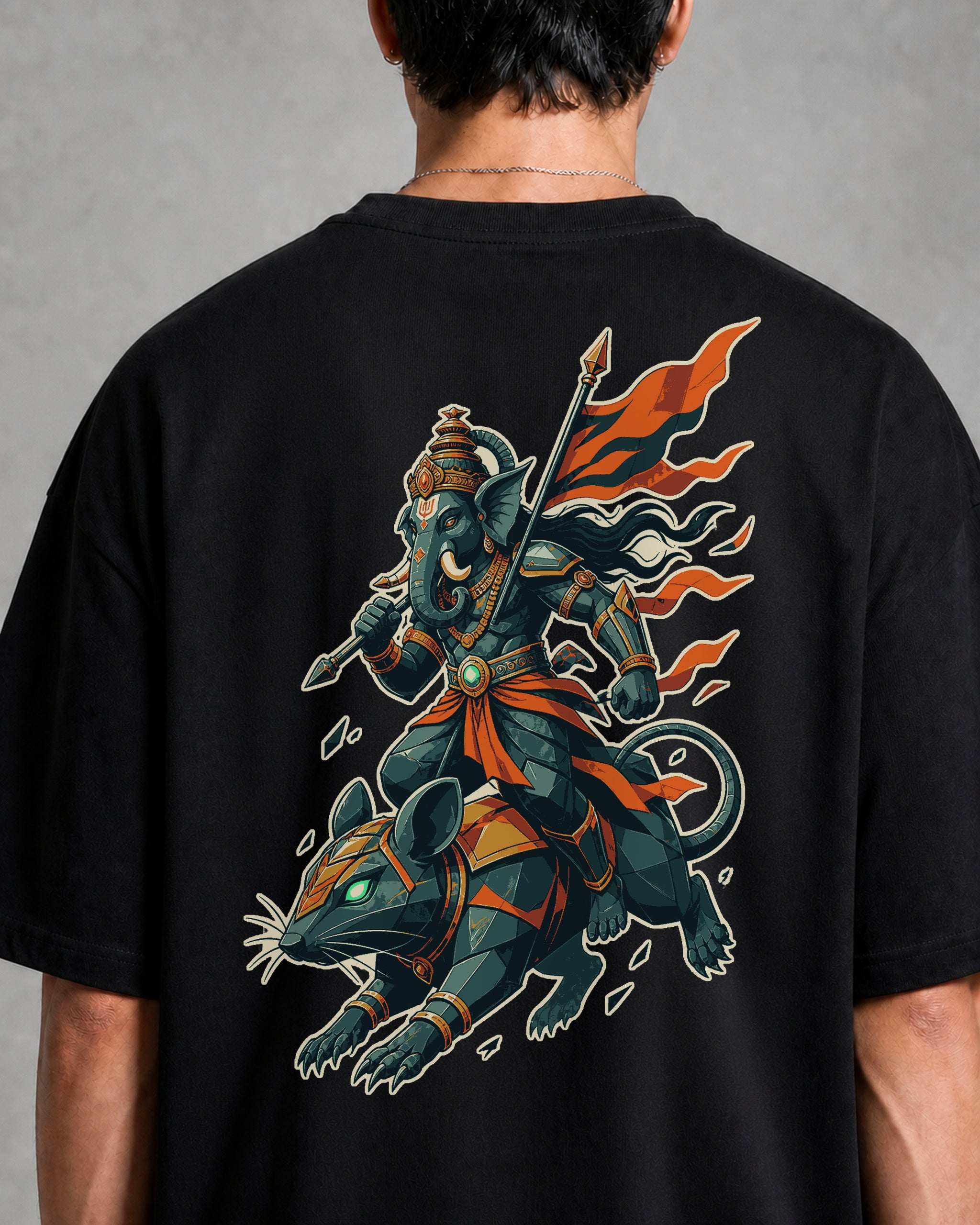 Ganesha Mouse Warrior Oversized T-Shirt black oversized T-shirt product mockup