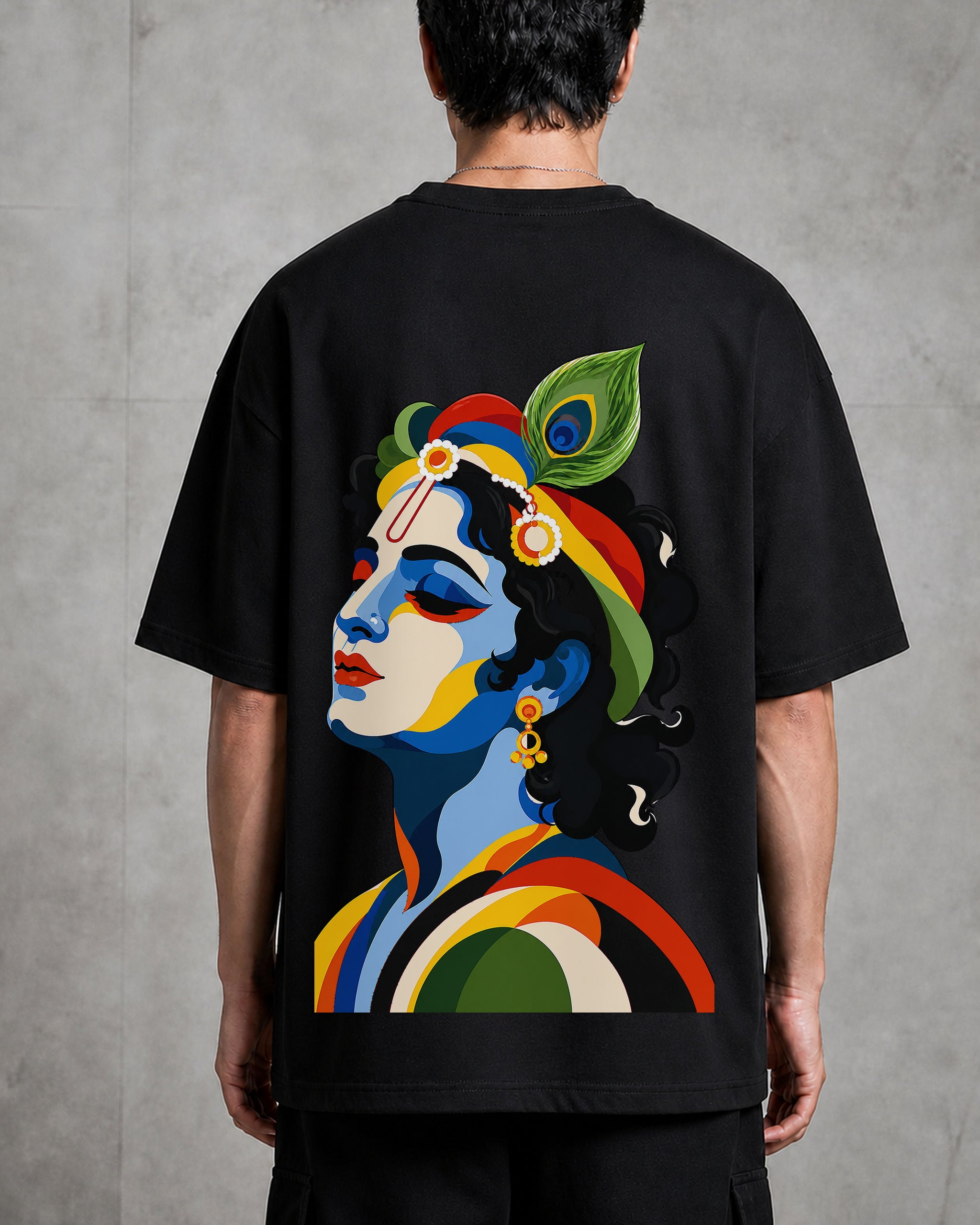 Krishna Pop Art Profile Oversized T-Shirt black oversized T-shirt back hero