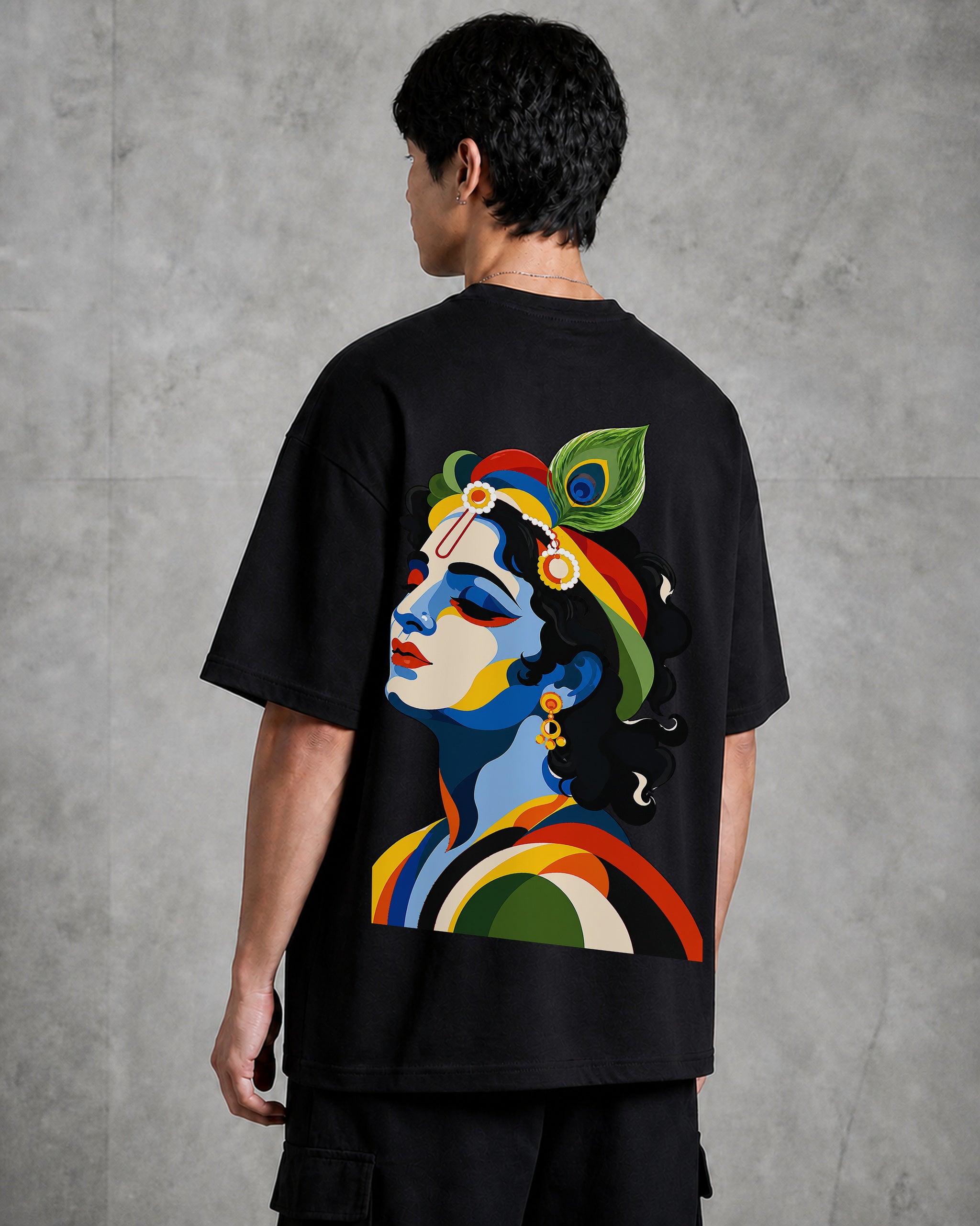 Krishna Pop Art Profile Oversized T-Shirt black oversized T-shirt product mockup
