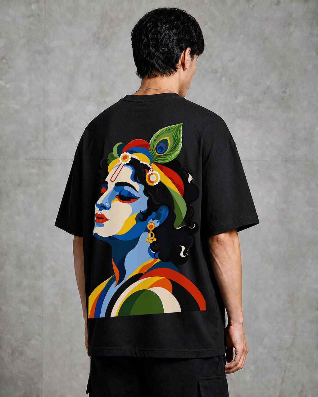 Krishna Pop Art Profile Oversized T-Shirt black oversized T-shirt product mockup