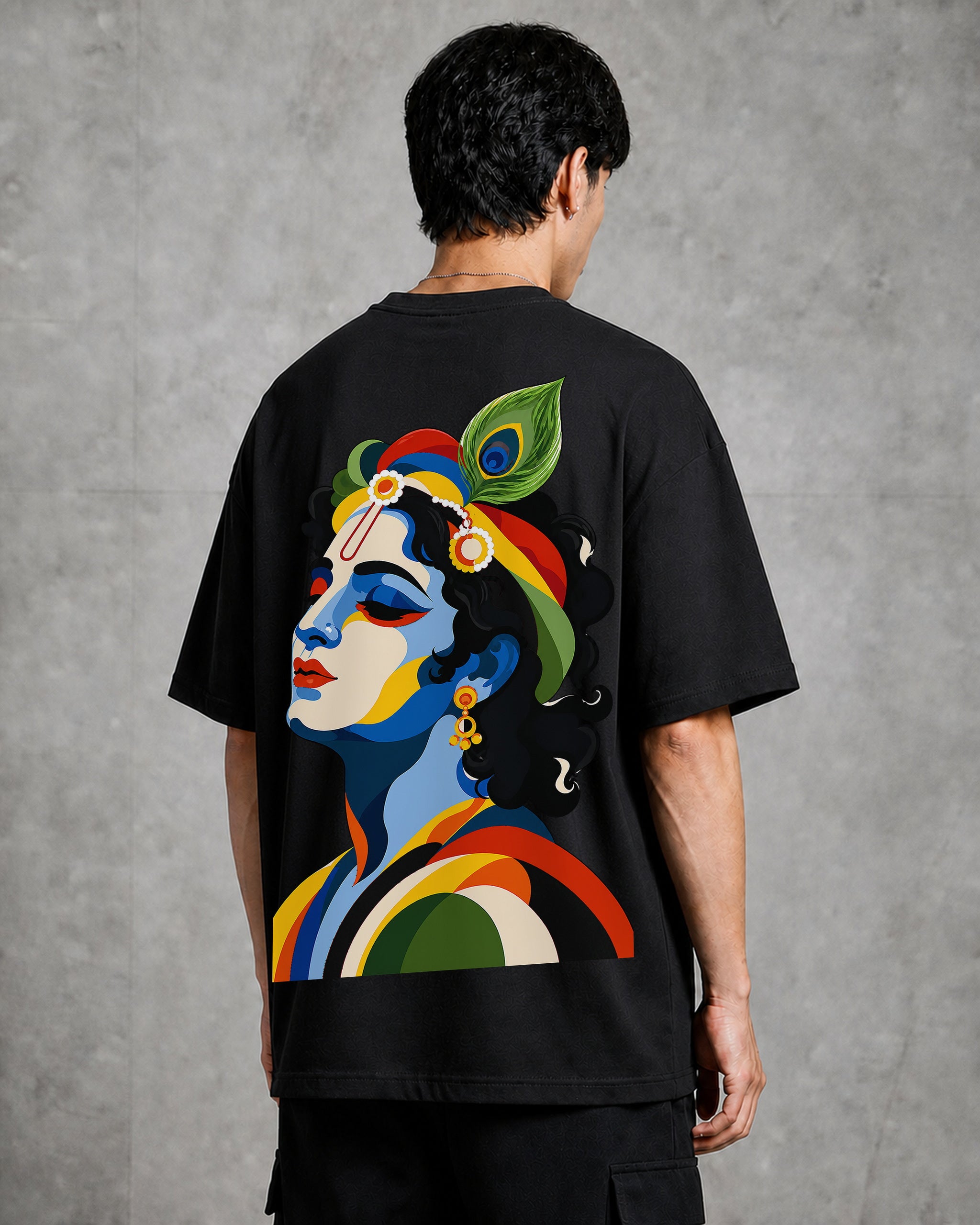 Krishna Pop Art Profile Oversized T-Shirt black oversized T-shirt product mockup