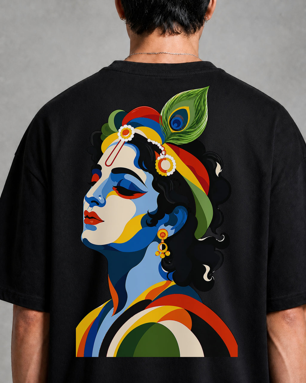 Krishna Pop Art Profile Oversized T-Shirt black oversized T-shirt product mockup
