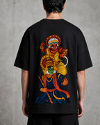 Kathakali Theyyam Stacked Oversized T-Shirt black oversized T-shirt back hero