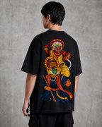 Kathakali Theyyam Stacked Oversized T-Shirt black oversized T-shirt back hero