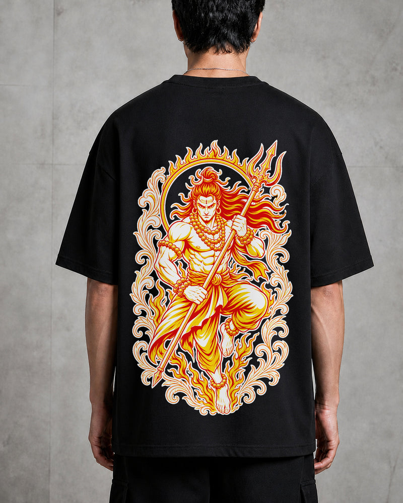 Shiva Fire Portrait Oversized T-Shirt black oversized T-shirt back hero