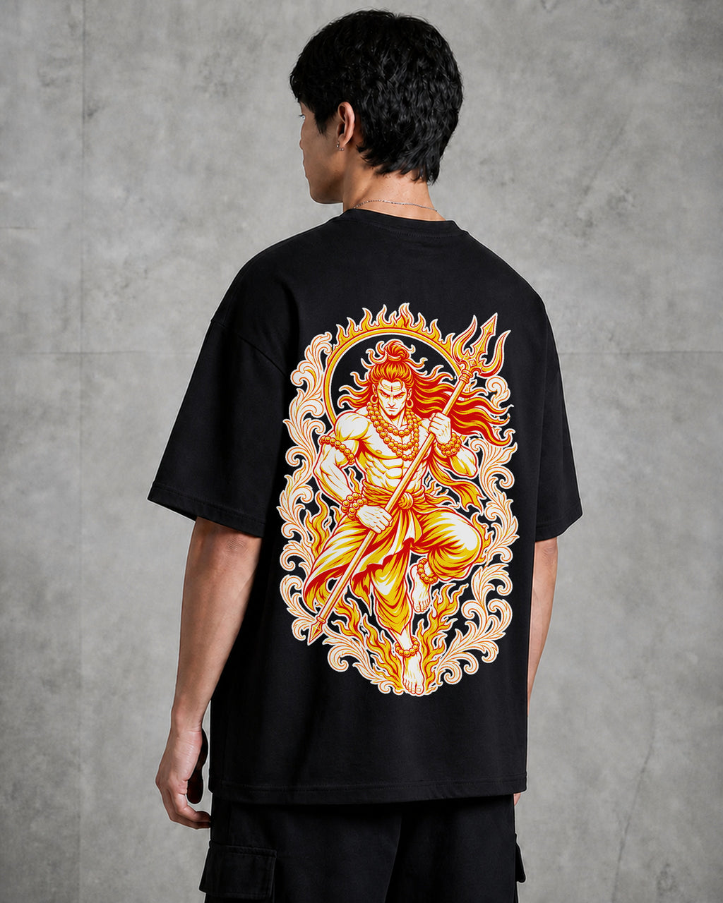 Shiva Fire Portrait Oversized T-Shirt black oversized T-shirt product mockup
