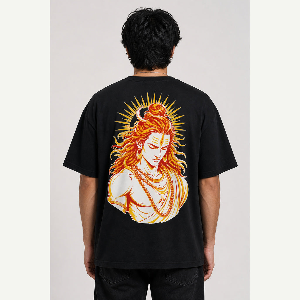 Shiva Solar Portrait Oversized T-Shirt black oversized T-shirt back print mockup 1