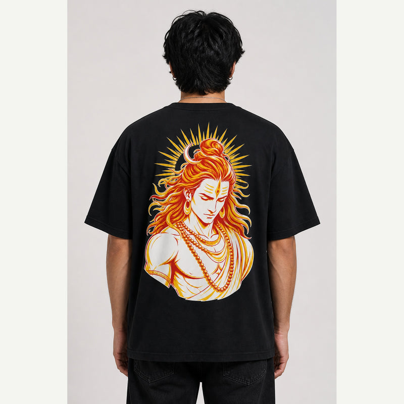Shiva Solar Portrait Oversized T-Shirt black oversized T-shirt back print mockup 1