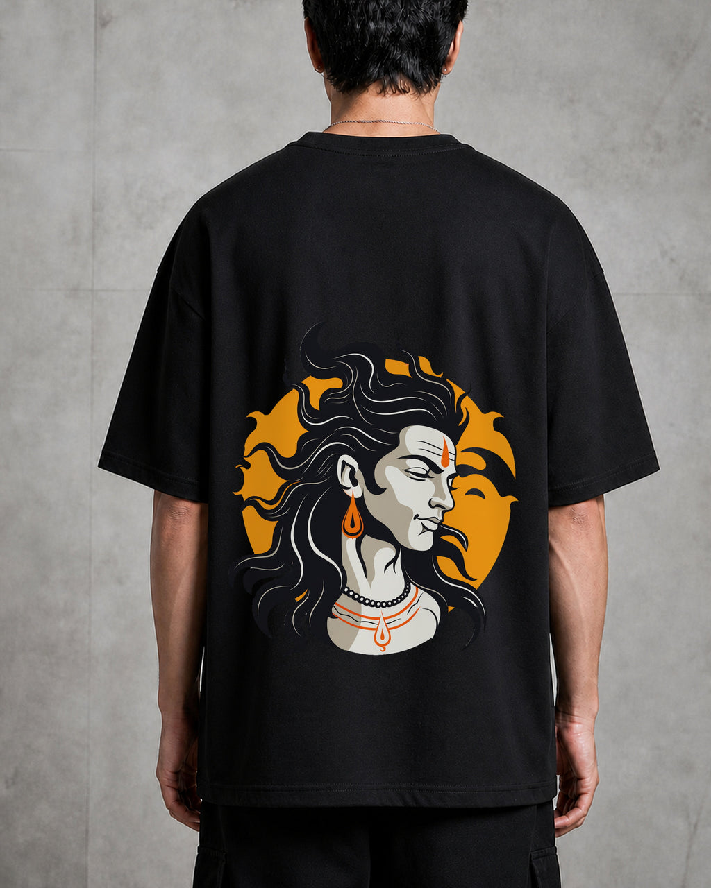 Shiva Dark Blue Profile Oversized T-Shirt black oversized T-shirt back hero