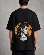 Shiva Dark Blue Profile Oversized T-Shirt black oversized T-shirt back hero