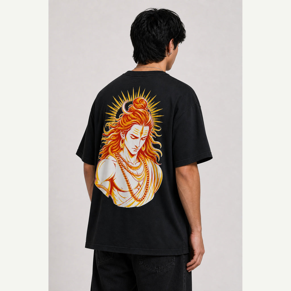 Shiva Solar Portrait Oversized T-Shirt black oversized T-shirt back print mockup 2