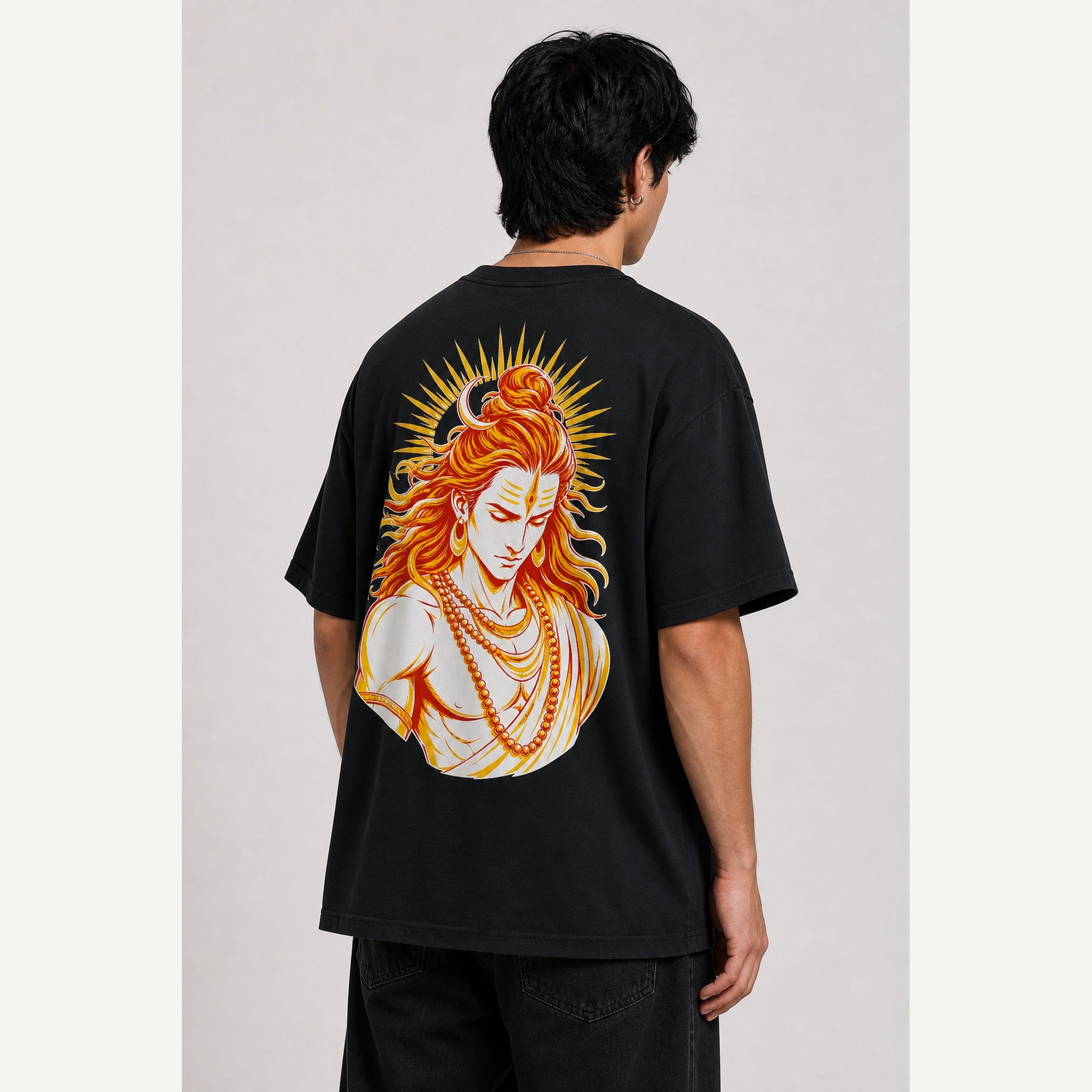 Shiva Solar Portrait Oversized T-Shirt black oversized T-shirt back print mockup 2