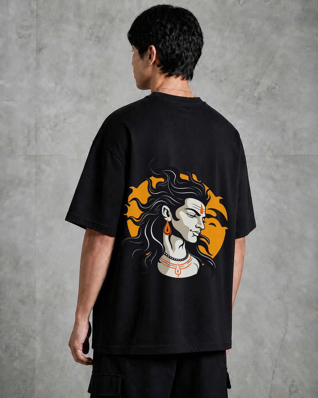 Shiva Dark Blue Profile Oversized T-Shirt black oversized T-shirt product mockup