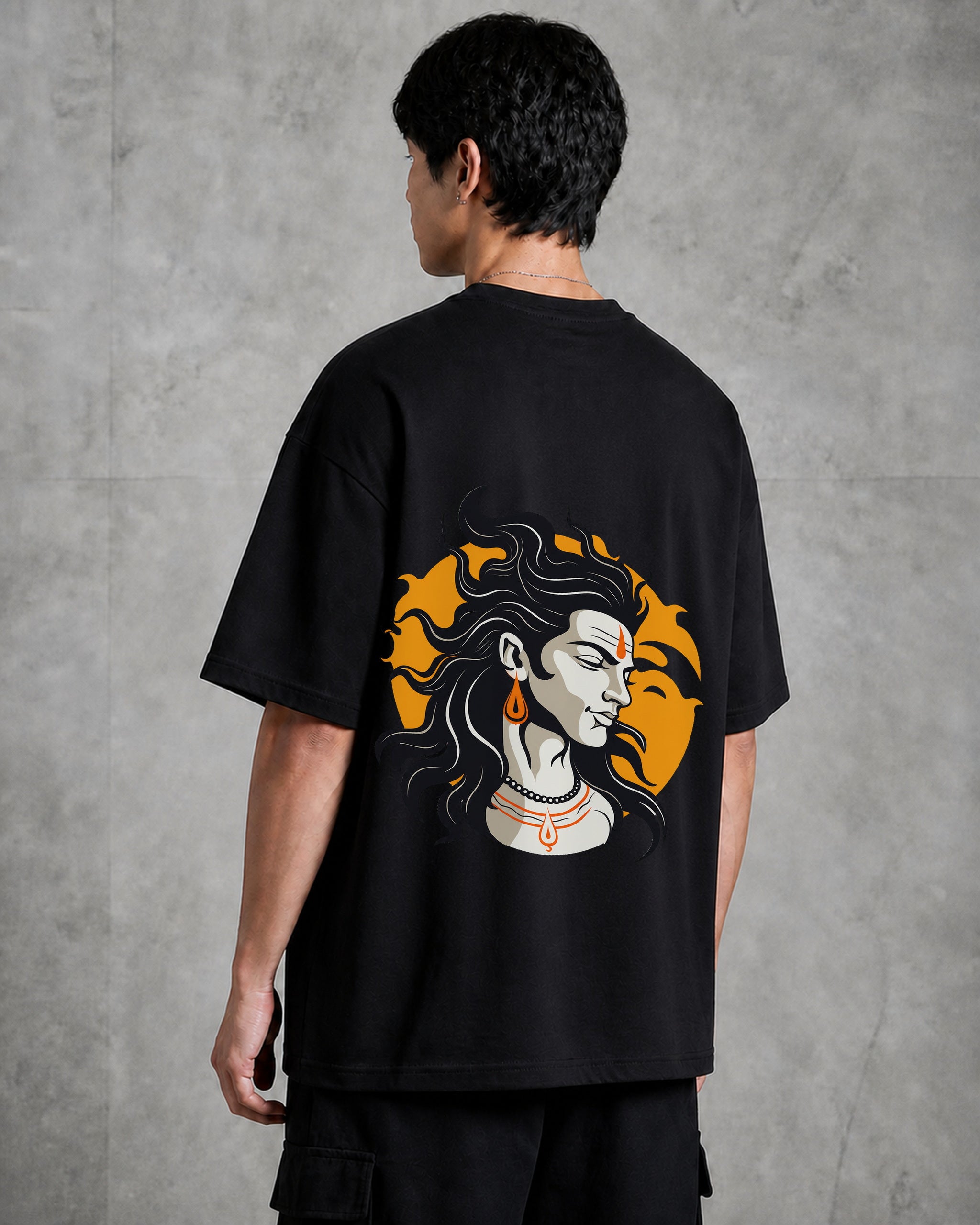 Shiva Dark Blue Profile Oversized T-Shirt black oversized T-shirt product mockup