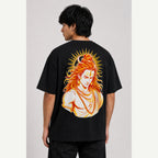 Shiva Solar Portrait Oversized T-Shirt black oversized T-shirt back print mockup 3