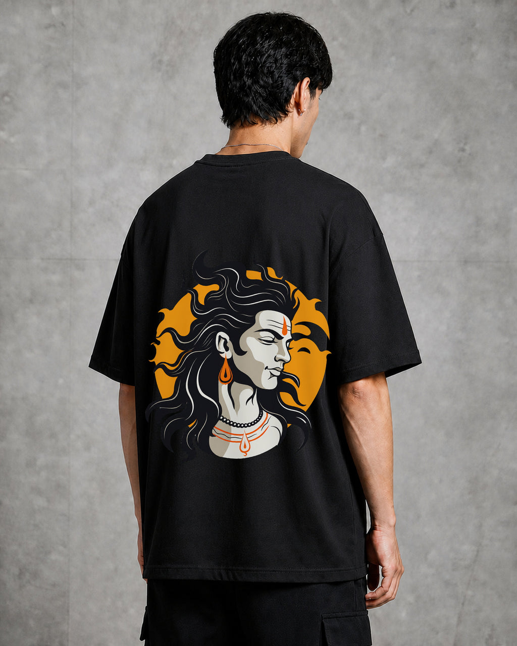Shiva Dark Blue Profile Oversized T-Shirt black oversized T-shirt product mockup