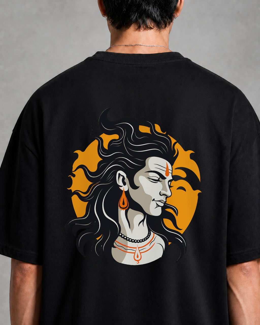 Shiva Dark Blue Profile Oversized T-Shirt black oversized T-shirt product mockup