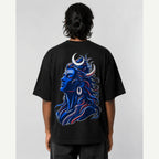 Shiva Dark Blue Profile Oversized T-Shirt black oversized T-shirt back print mockup 1